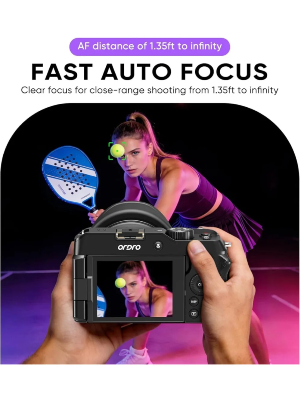 ORDRO 5K Digital Camera 80MP Autofocus Vlogging Camera 18X Zoom Flip Screen